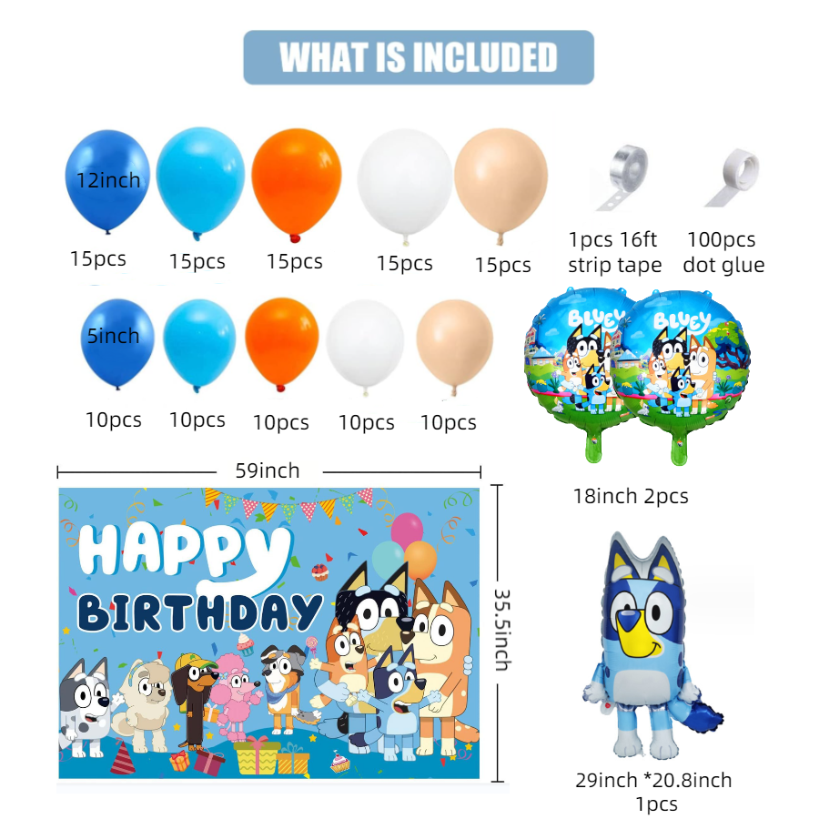 BLUEY BALLOON GARLAND KIT Pack of 255 and 1 Backdrop - Live Shopping Tours