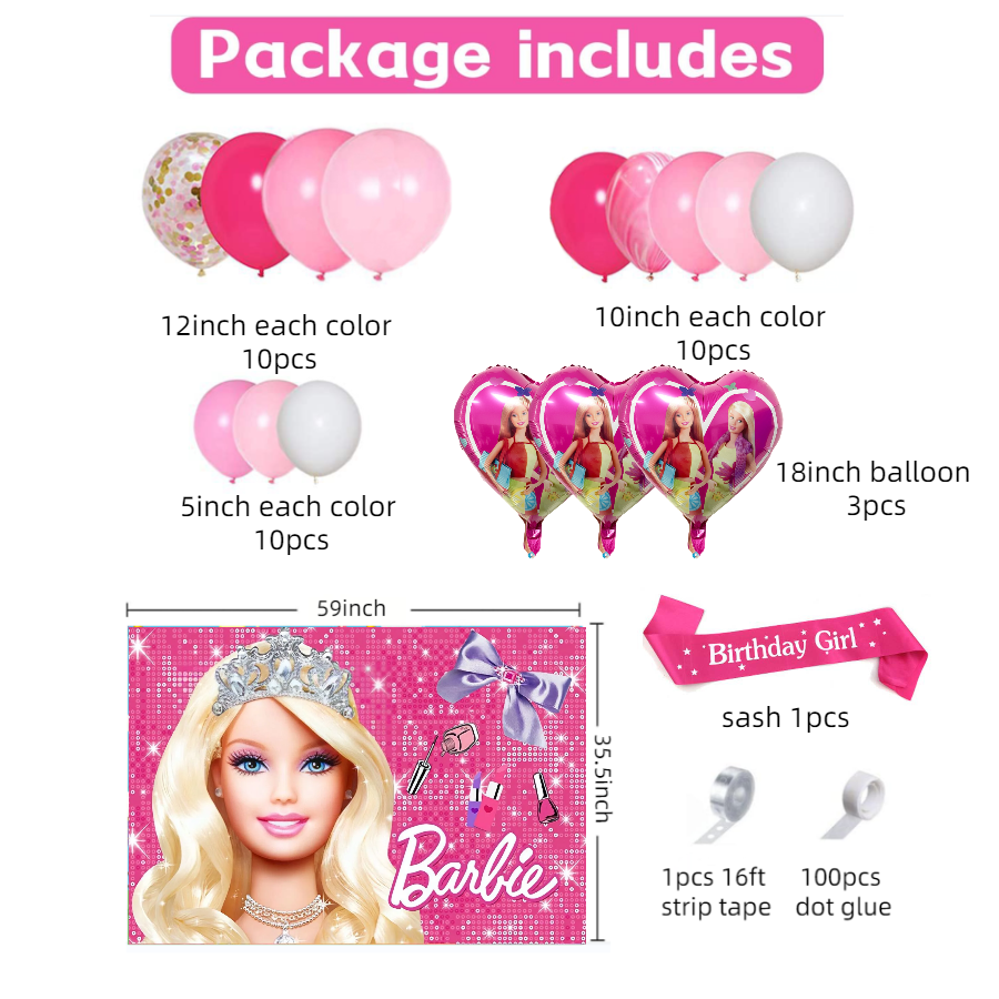 BARBIE BALLOON GARLAND KIT Pack of 255 and 1 Backdrop - Live Shopping Tours
