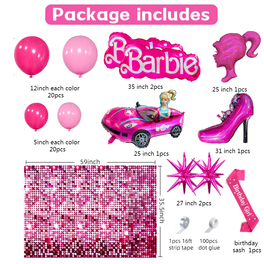 BARBIE GLITTERS BALLOON GARLAND KIT Pack of 314 and 1 Backdrop - Live Shopping Tours
