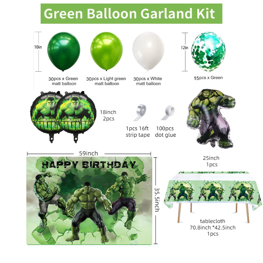 HULK BALLOON GARLAND KIT Pack of 237 and 1 Backdrop - Live Shopping Tours