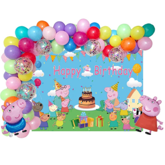 PEPPA BALLOON GARLAND KIT Pack of 114 and 1 Backdrop - Live Shopping Tours