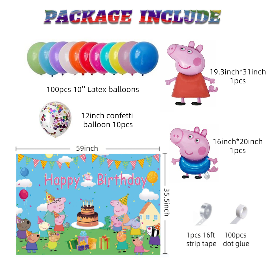 PEPPA BALLOON GARLAND KIT Pack of 114 and 1 Backdrop - Live Shopping Tours