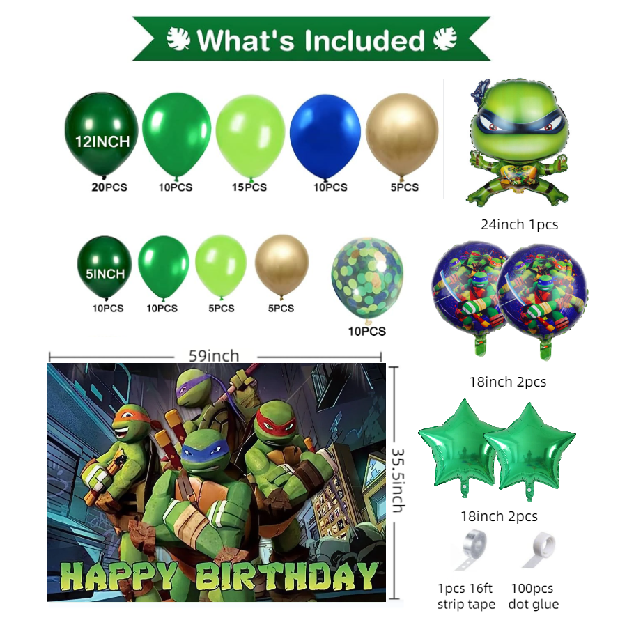 NINJA TURTLE BALLOON GARLAND KIT Pack of 217 and 1 Backdrop - Live Shopping Tours