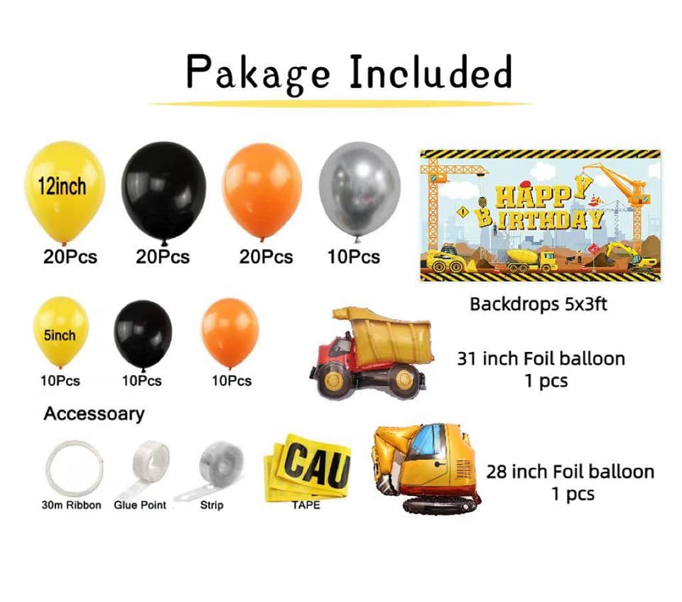 CONSTRUCTION BALLOON GARLAND KIT Pack of 104 and 1 Backdrop - Live Shopping Tours