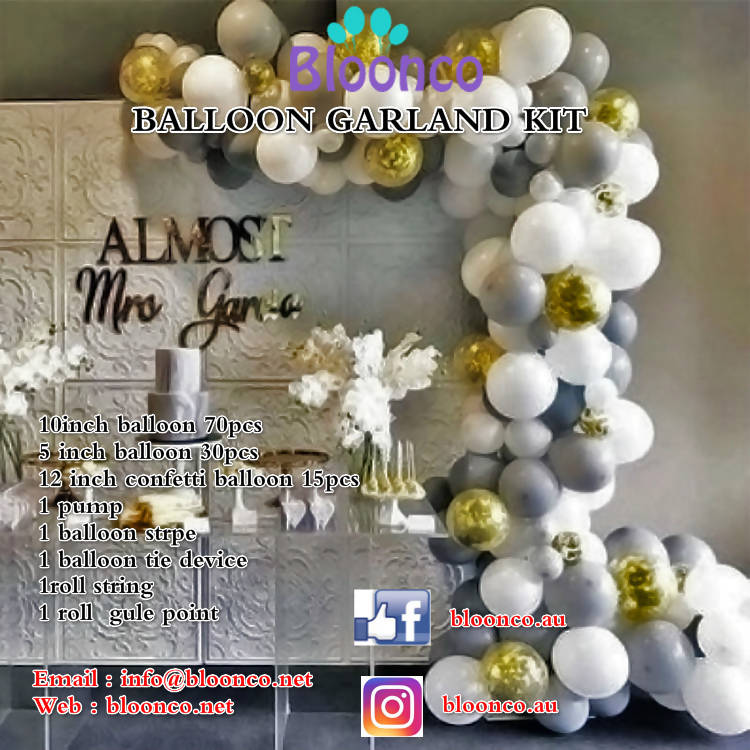 Grey, White and Gold Balloon Garland - Live Shopping Tours