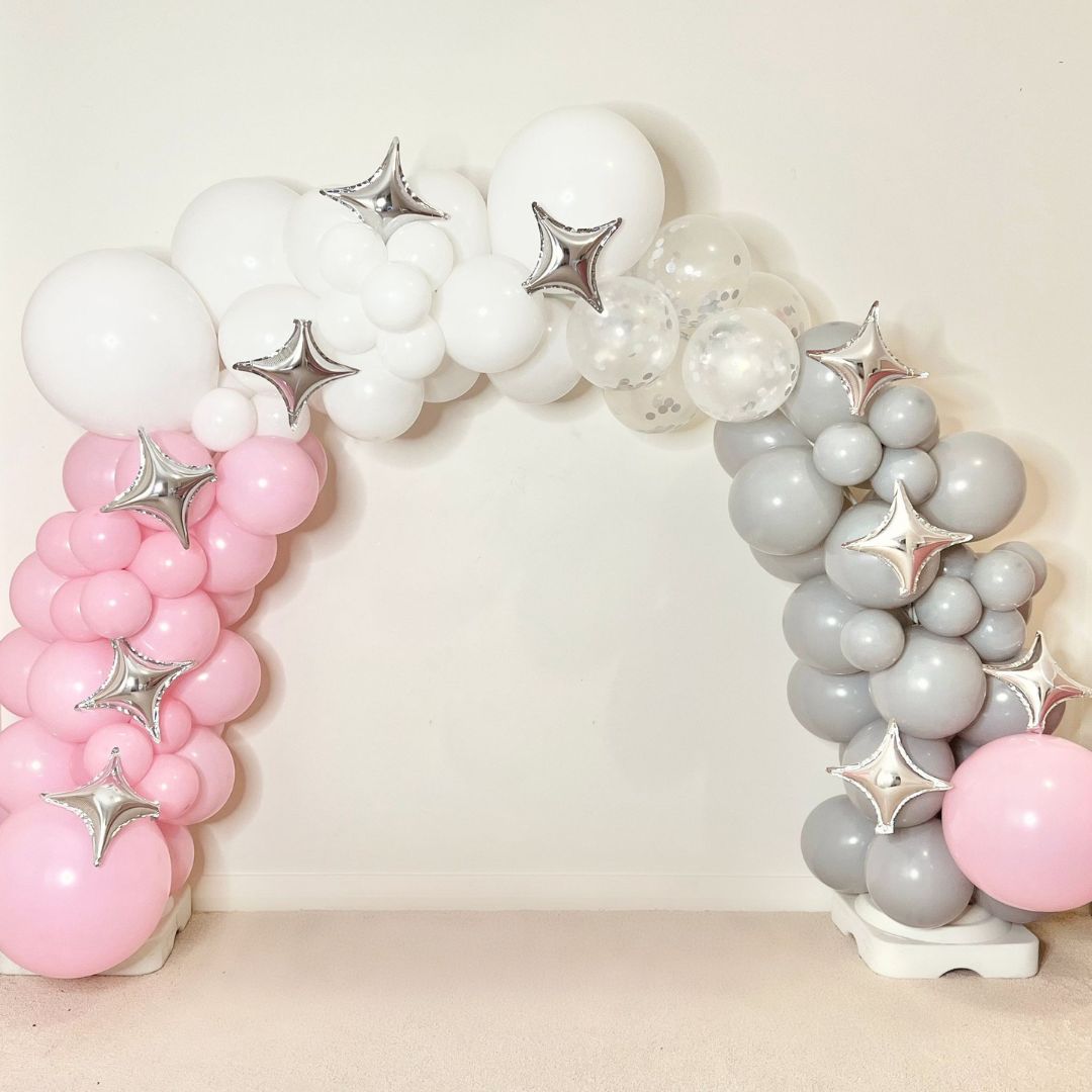 PINK, GRAY AND SILVER BALLOON GARLAND KIT Pack of 120 - Live Shopping Tours