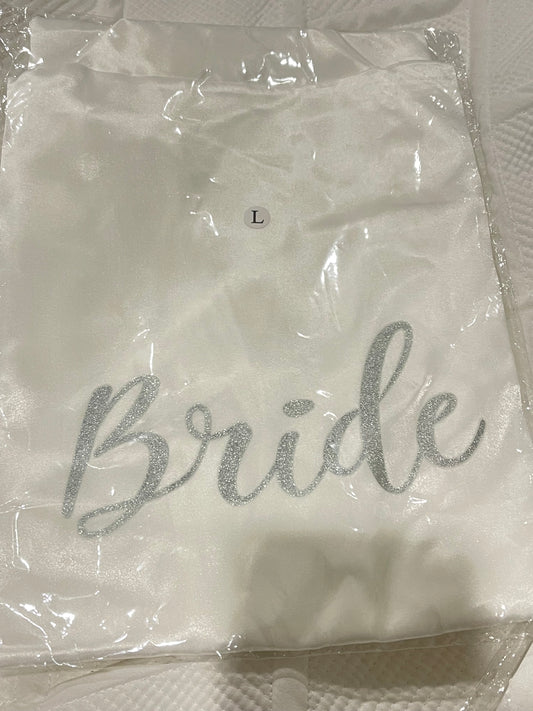 White Bridal Robe with silver text - Live Shopping Tours