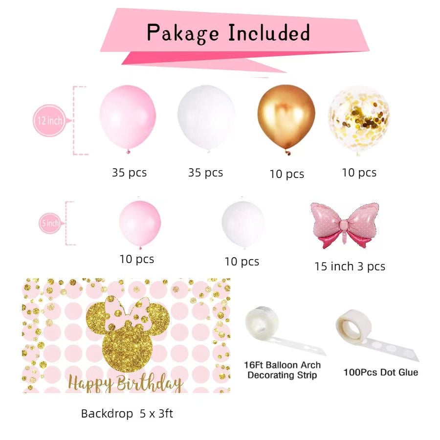 MINNIE MOUSE BALLOON GARLAND KIT Pack of 225 and 1 Backdrop - Live Shopping Tours