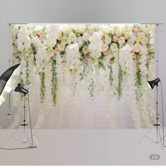 White Floral Wisteria backdrop 220x150 cm - Live Shopping Tours