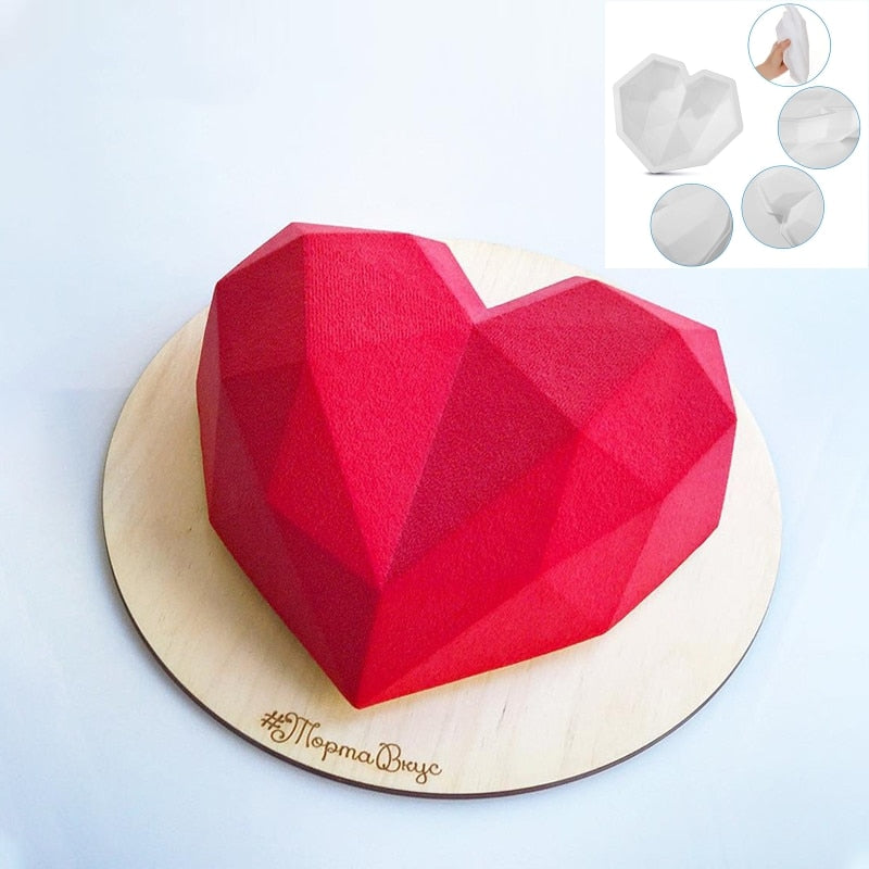 3D Diamond Love Heart Food Grade Mold Shaped Silicone With Dessert Decorating Cakes Mould For Birthday Fondant Chocolate Baking - Live Shopping Tours